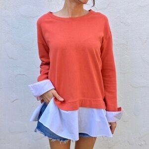 Eri + Ali by Anthropologie Burnt Orange and White Women's Sweatshirt